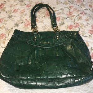 COACH Large Green embossed crocodile satchel